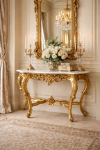 Louis XV Gold Console Table with White Marble Top