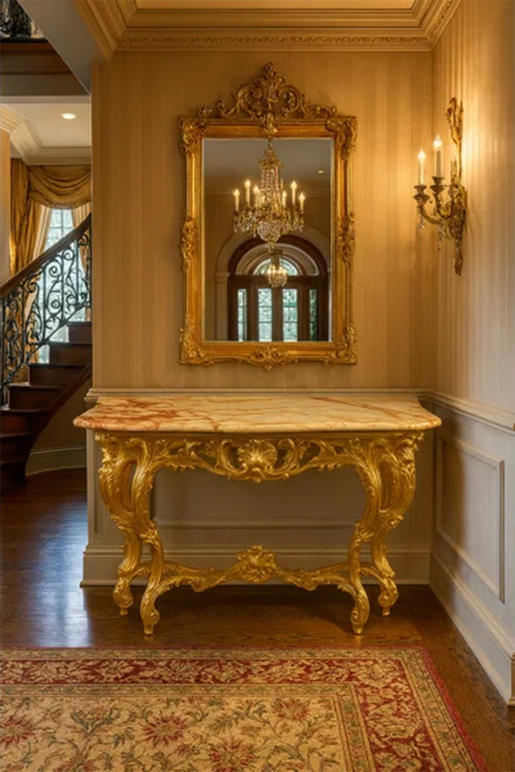 Aurelia Ornate Gold Console Table with Ivory Marble Top