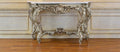 Luxury Rococo Silver Console Table with White Stone Top – 60.6" Wide