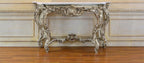 Luxury Rococo Silver Console Table with White Stone Top – 60.6" Wide