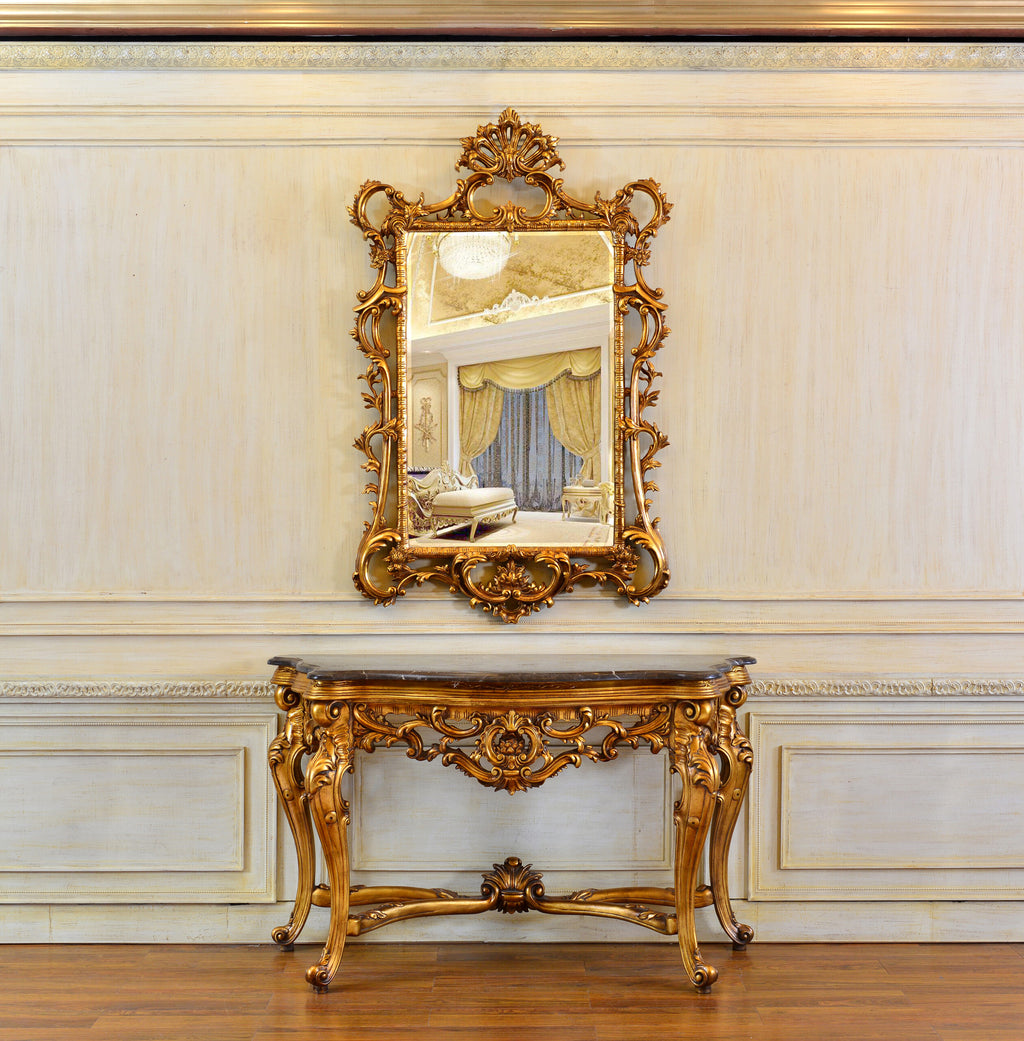 Baroque Gold Console Table – White or Brown Marble Top