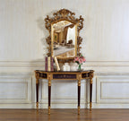 Regency Dark Brown & Gold Console Table with Ornate Carved Details