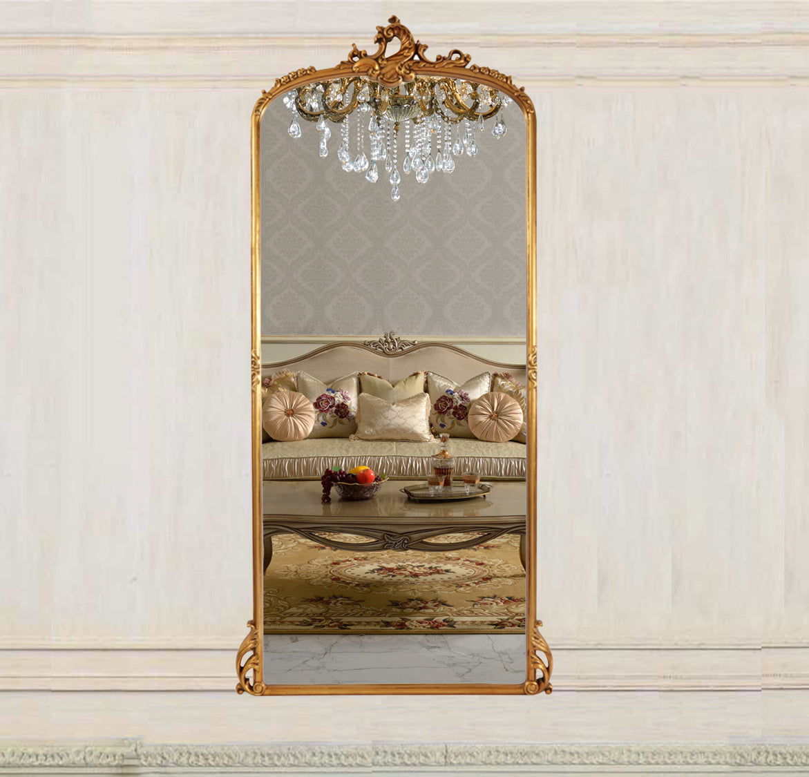 Grand French Rococo Style Mirror With Intricate Detailing