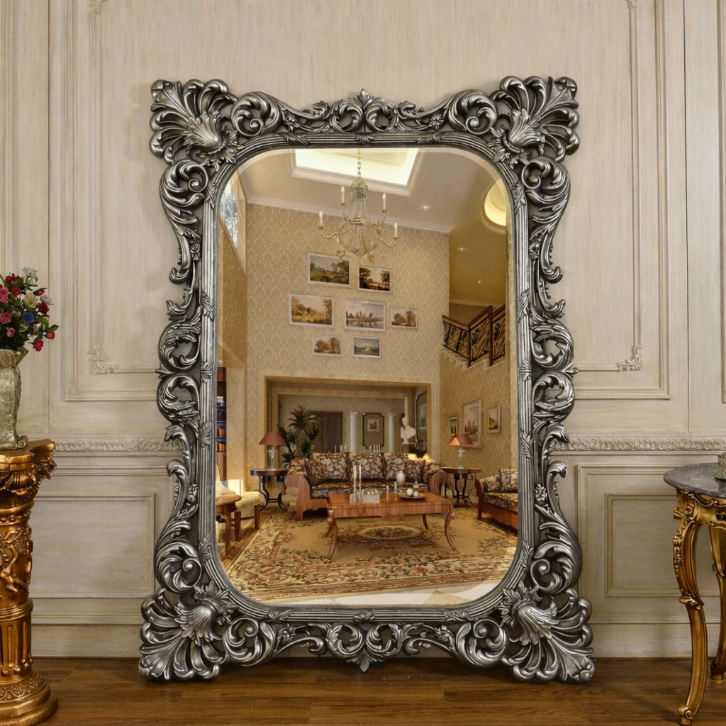 Solid Wood Floor Mirror – Full Length Decorative Standing Mirror