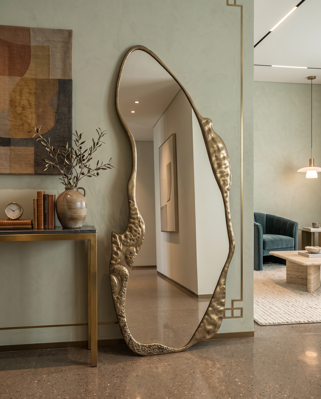 Fiamma Sculpted Gold Floor Mirror