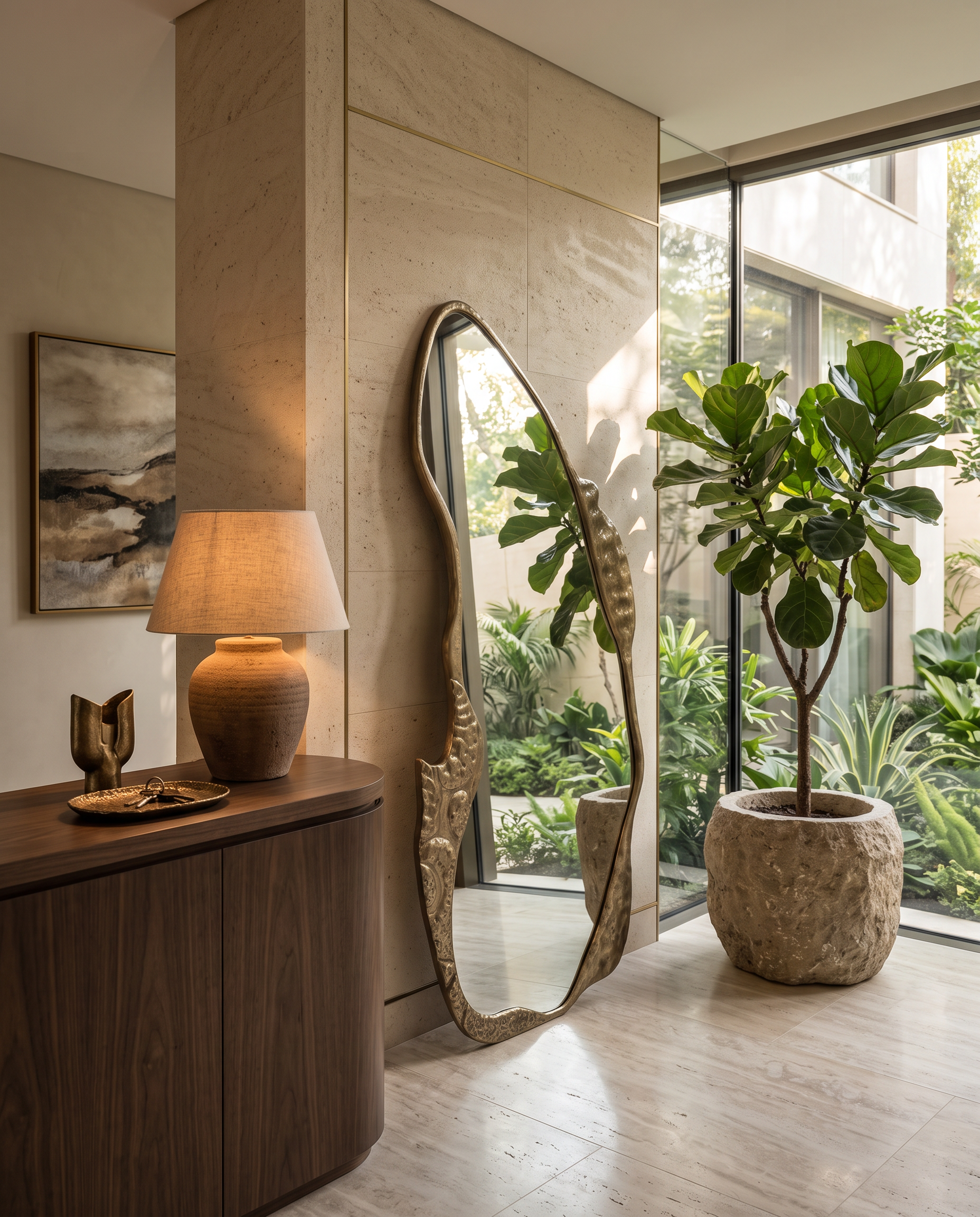 Fiamma Sculpted Gold Floor Mirror