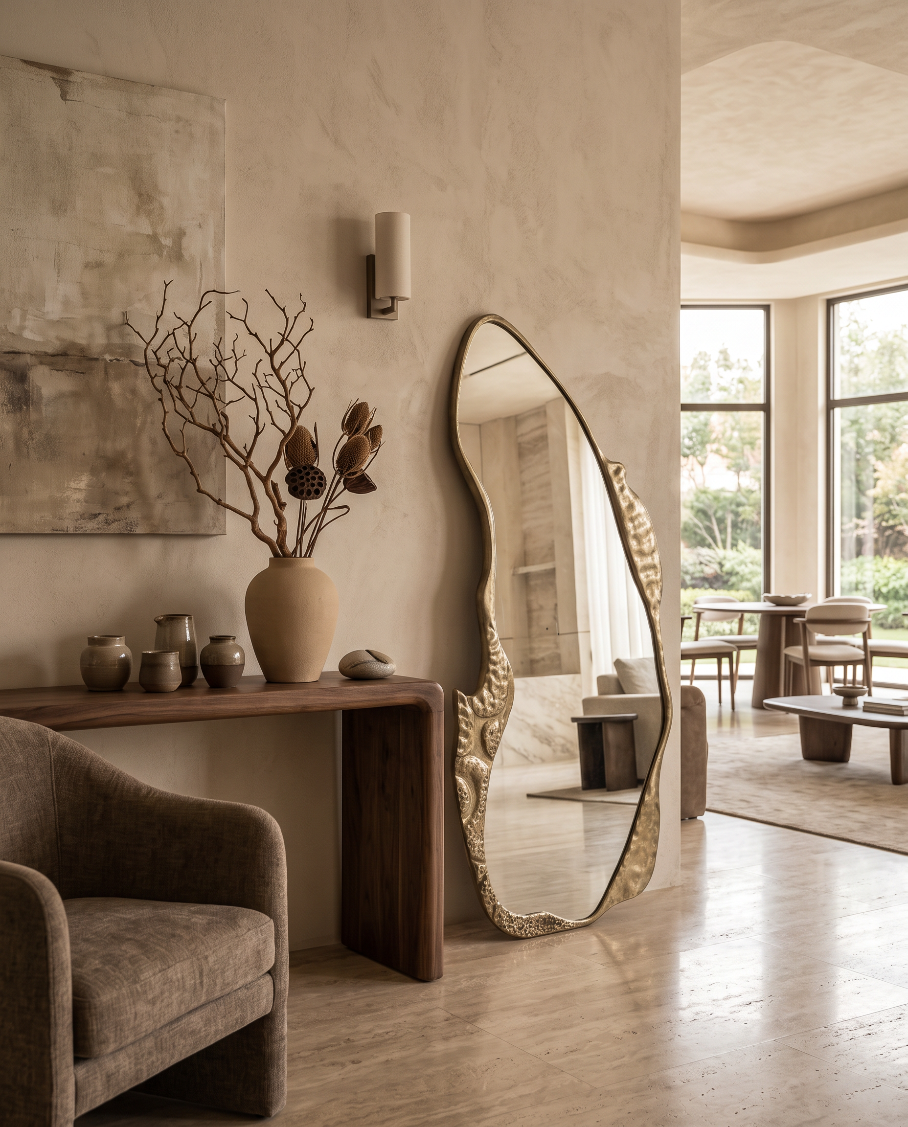 Fiamma Sculpted Gold Floor Mirror