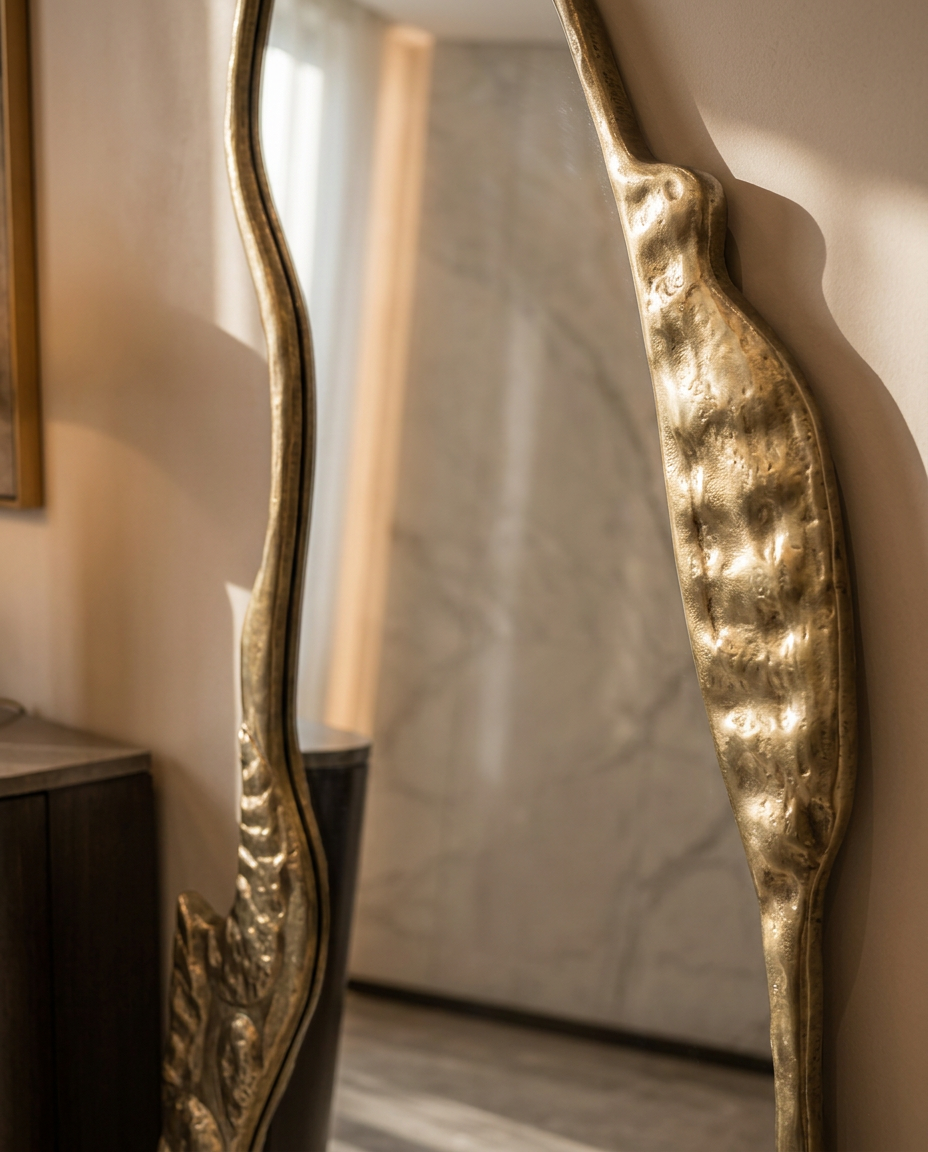 Fiamma Sculpted Gold Floor Mirror
