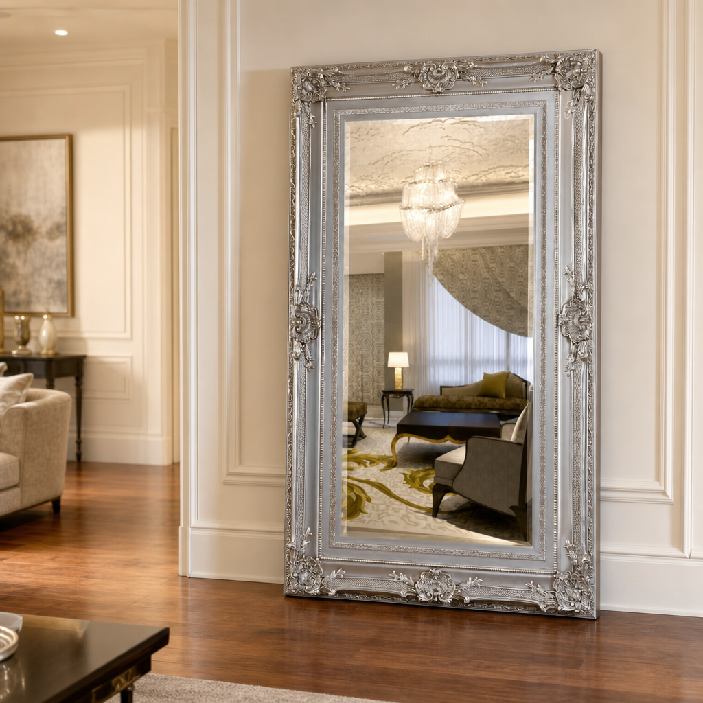 Solid Wood Floor Mirror – Full Length Decorative Standing Mirror