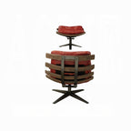 Antique Red Top-Grain Leather Swivel Lounge Chair & Ottoman Set