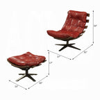 Antique Red Top-Grain Leather Swivel Lounge Chair & Ottoman Set