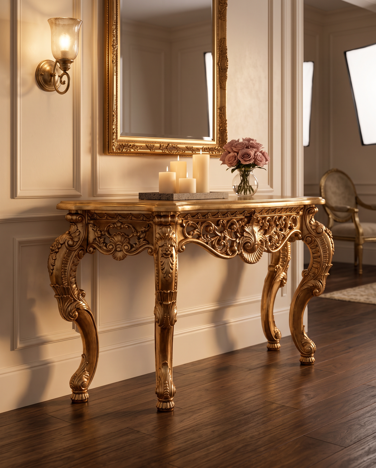 Gold Console Table with Marble Top – Black, White or Green