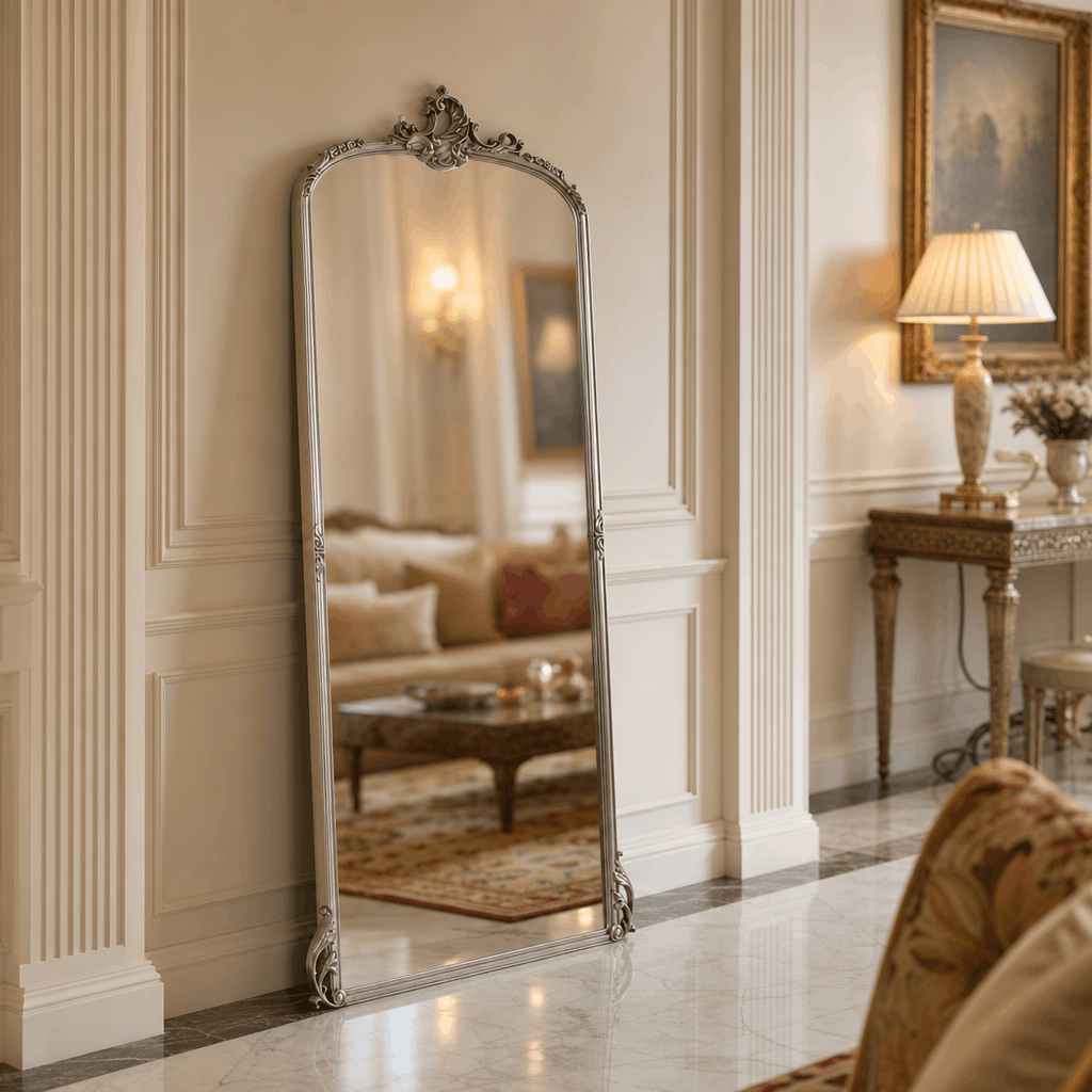 Grand French Rococo Style Mirror With Intricate Detailing