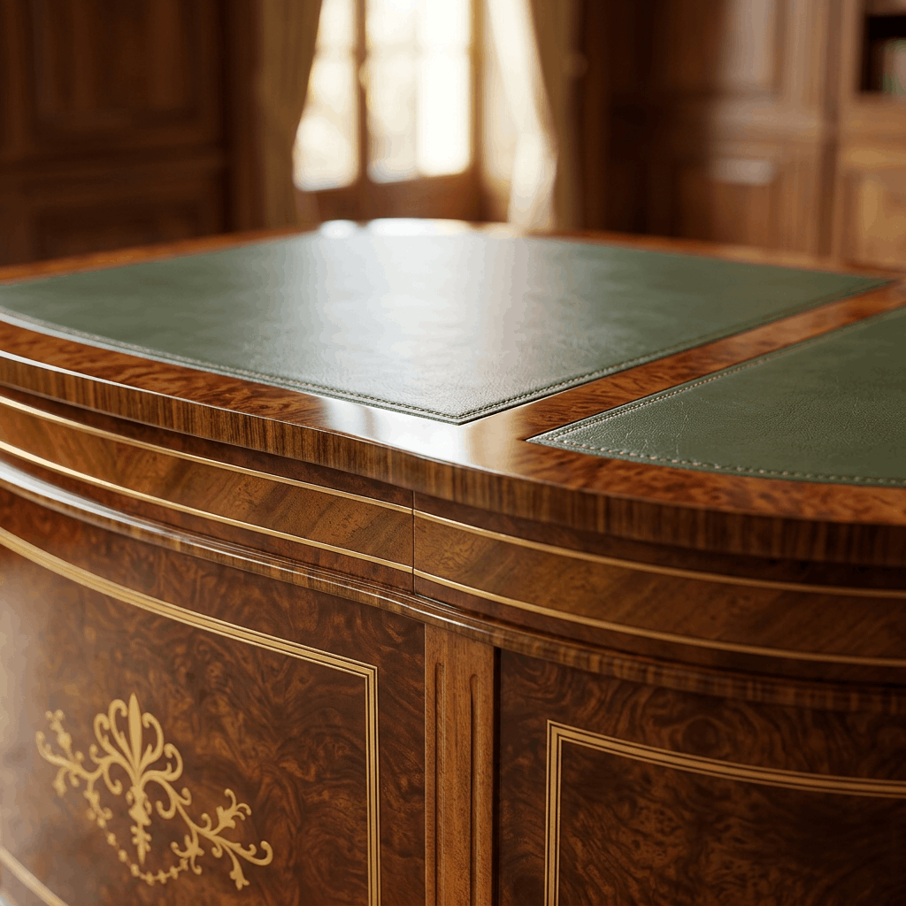 Handcrafted Wooden Executive Desk with Leather Writing Surface