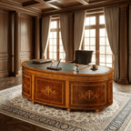 Handcrafted Wooden Executive Desk with Leather Writing Surface