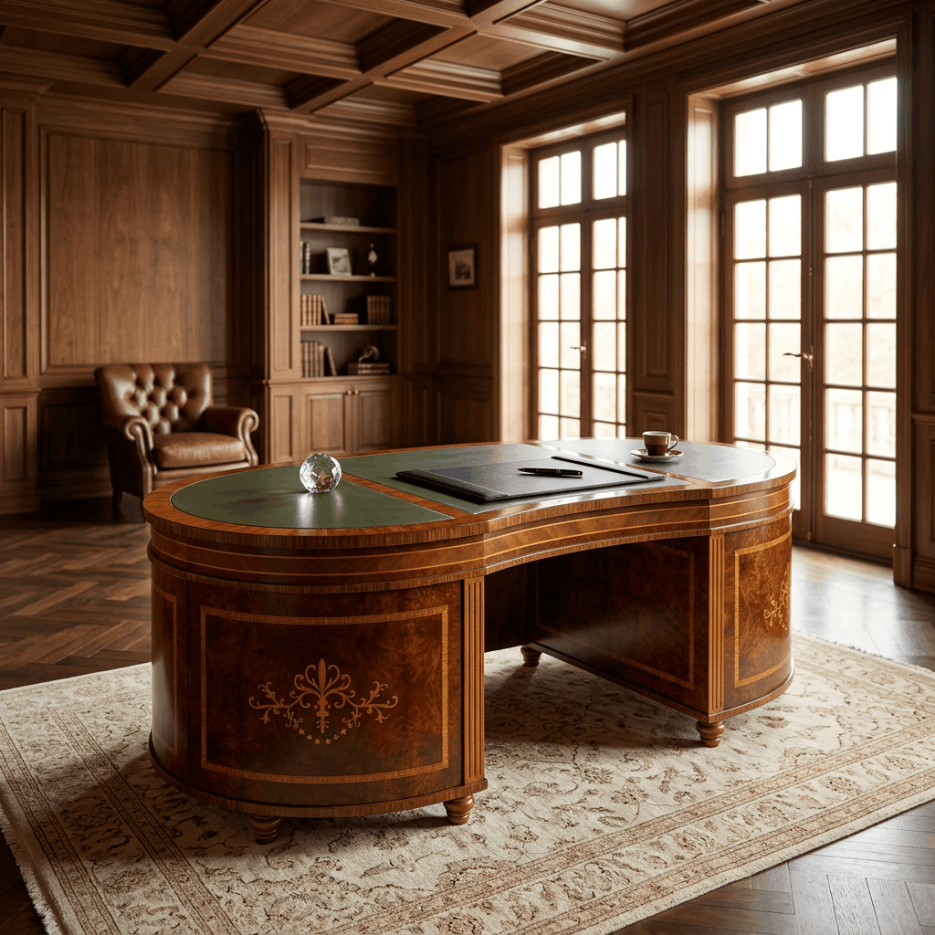 Handcrafted Wooden Executive Desk with Leather Writing Surface