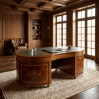 Handcrafted Wooden Executive Desk with Leather Writing Surface