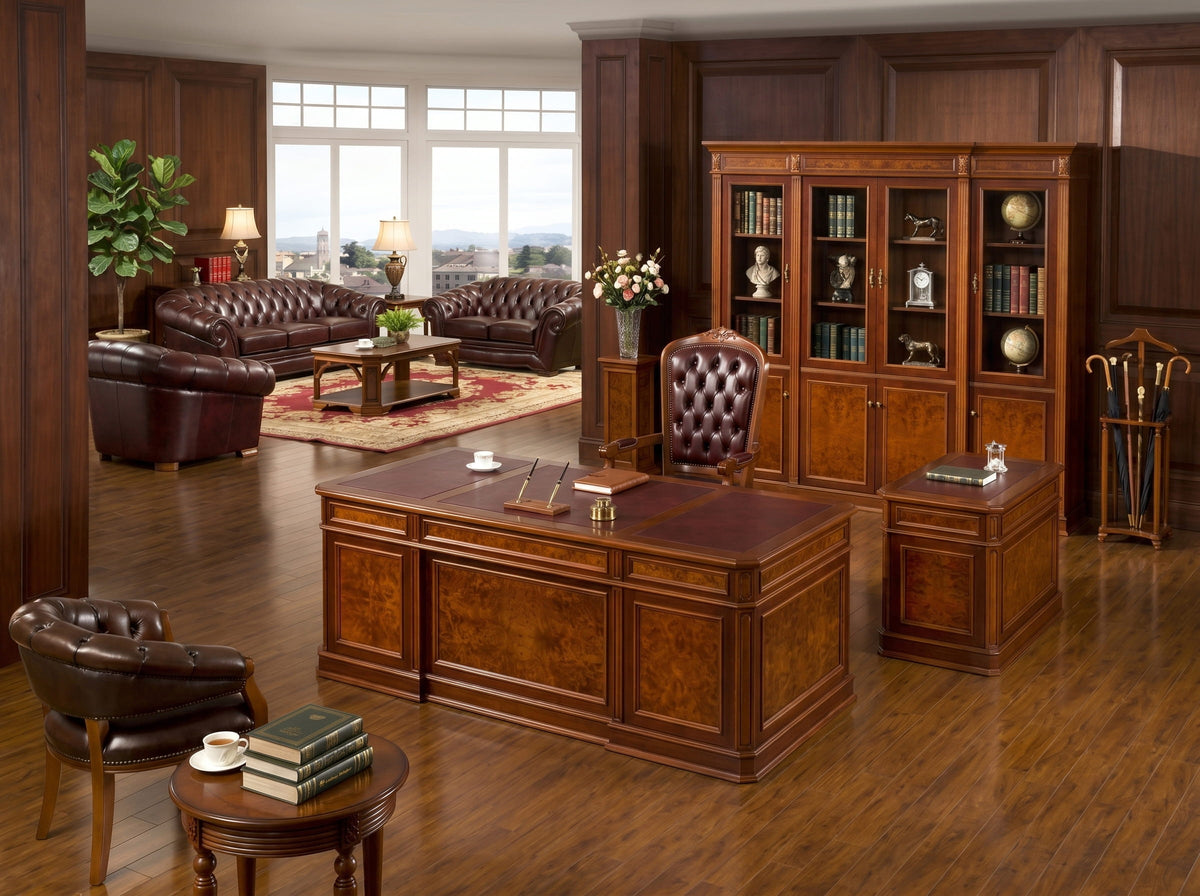 Premium 4-Piece Wood Office Set with Leather Accents