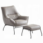 Modern Khaki Top-Grain Leather Accent Chair & Ottoman Set