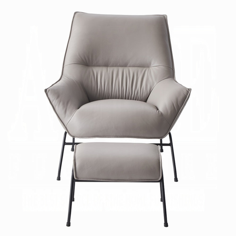 Modern Khaki Top-Grain Leather Accent Chair & Ottoman Set
