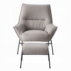 Modern Khaki Top-Grain Leather Accent Chair & Ottoman Set