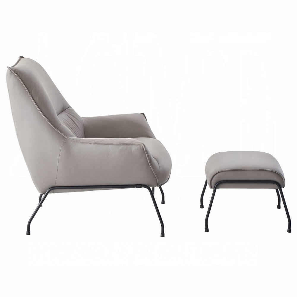 Modern Khaki Top-Grain Leather Accent Chair & Ottoman Set
