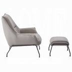 Modern Khaki Top-Grain Leather Accent Chair & Ottoman Set