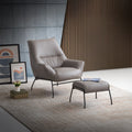 Modern Khaki Top-Grain Leather Accent Chair & Ottoman Set