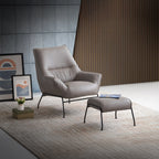 Modern Khaki Top-Grain Leather Accent Chair & Ottoman Set