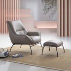 Modern Khaki Top-Grain Leather Accent Chair & Ottoman Set