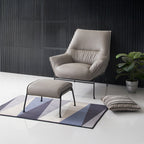 Modern Khaki Top-Grain Leather Accent Chair & Ottoman Set