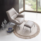 Modern Khaki Top-Grain Leather Accent Chair & Ottoman Set