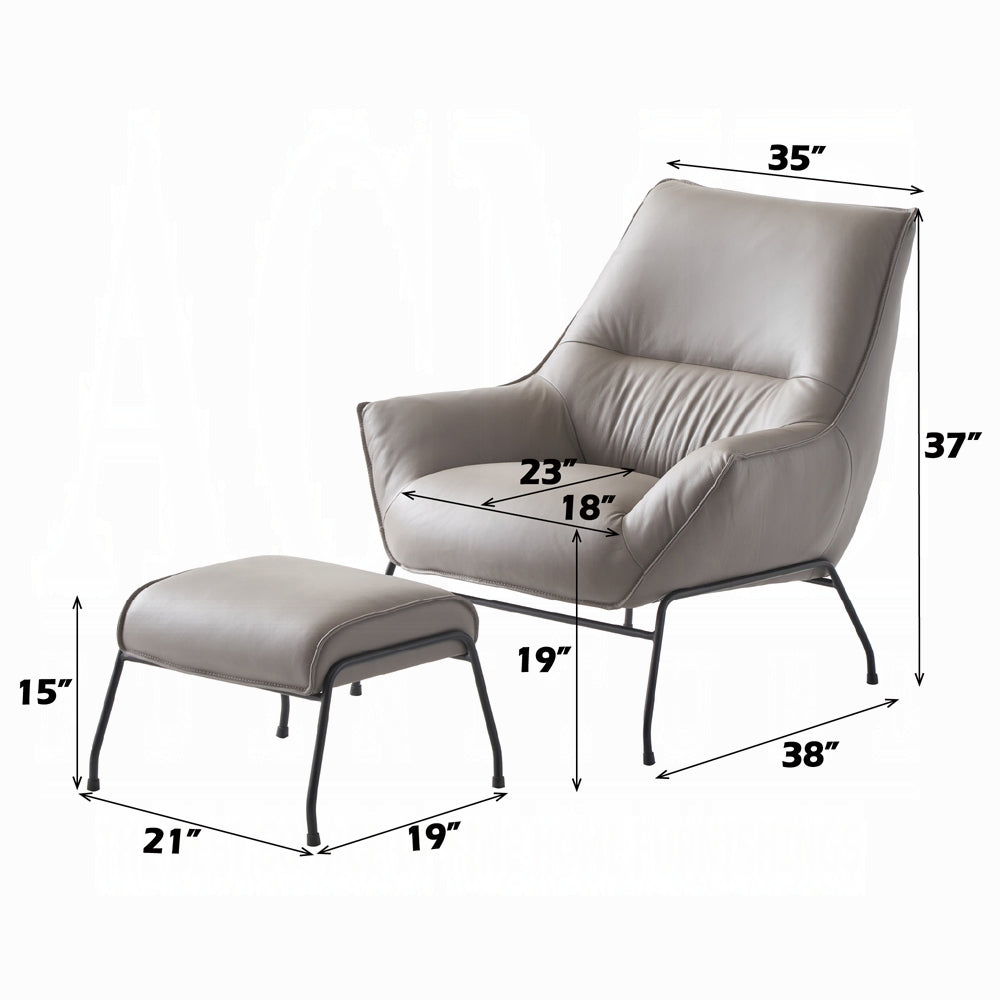 Modern Khaki Top-Grain Leather Accent Chair & Ottoman Set