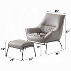 Modern Khaki Top-Grain Leather Accent Chair & Ottoman Set
