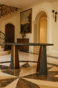 Sculptural Black Marble & Gold Stainless Steel Console Table