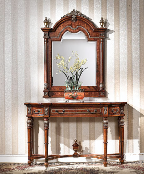 Regal Walnut Half-Moon Console Table – Solid Beech Wood with Drawers