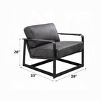 Gray Top-Grain Leather Accent Chair with Black Metal Frame
