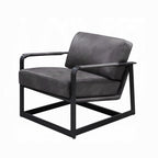 Gray Top-Grain Leather Accent Chair with Black Metal Frame