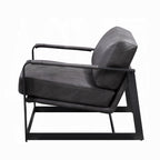 Gray Top-Grain Leather Accent Chair with Black Metal Frame