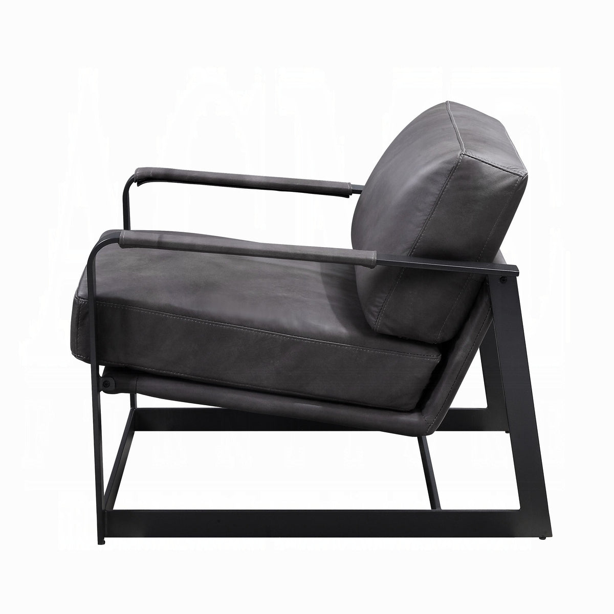 Gray Top-Grain Leather Accent Chair with Black Metal Frame