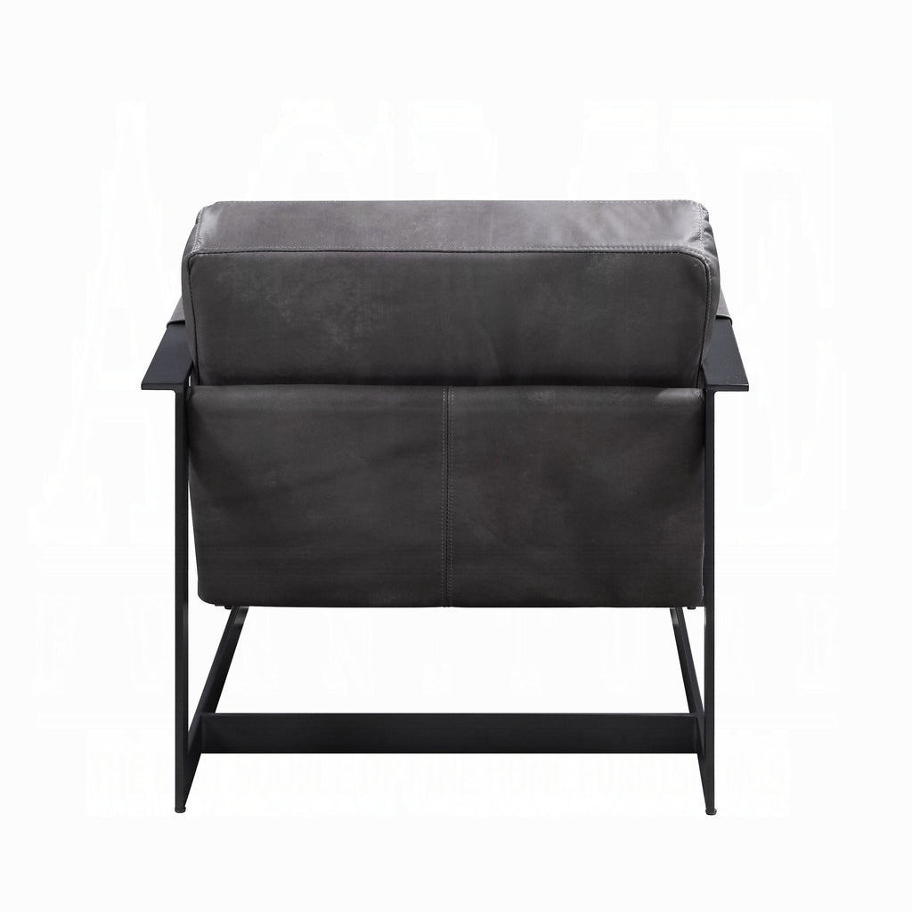 Gray Top-Grain Leather Accent Chair with Black Metal Frame