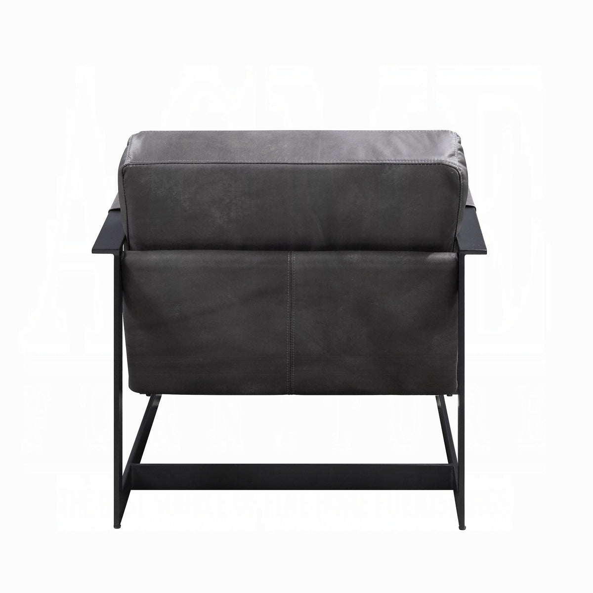 Gray Top-Grain Leather Accent Chair with Black Metal Frame