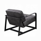 Gray Top-Grain Leather Accent Chair with Black Metal Frame