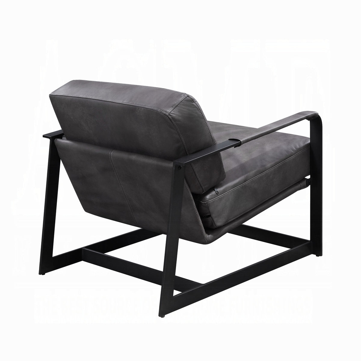 Gray Top-Grain Leather Accent Chair with Black Metal Frame