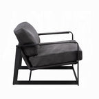 Gray Top-Grain Leather Accent Chair with Black Metal Frame