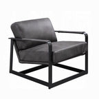Gray Top-Grain Leather Accent Chair with Black Metal Frame
