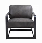 Gray Top-Grain Leather Accent Chair with Black Metal Frame