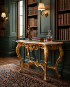 Louis XV Gold Console Table with White Marble Top