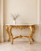 Louis XV Gold Console Table with White Marble Top