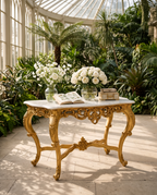 Louis XV Gold Console Table with White Marble Top